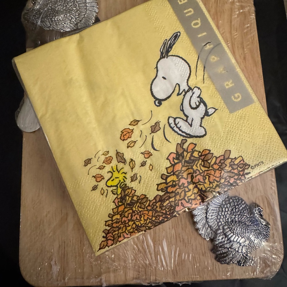 Thanksgiving Cheese Board with bonus snoopy appetizer napkins